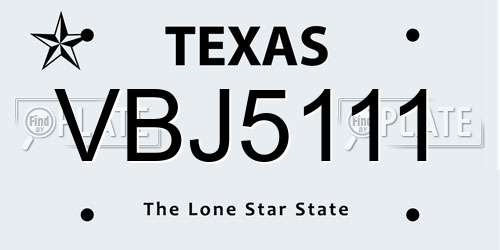 VBJ5111 Texas License Plate