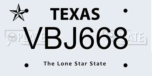 VBJ668 Texas License Plate