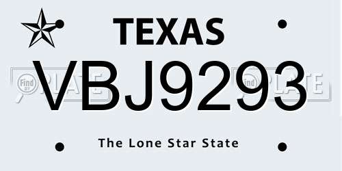 VBJ9293 Texas License Plate
