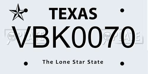 VBK0070 Texas License Plate