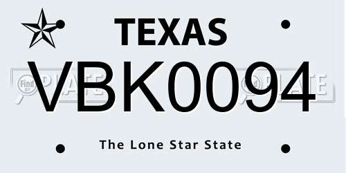 VBK0094 Texas License Plate