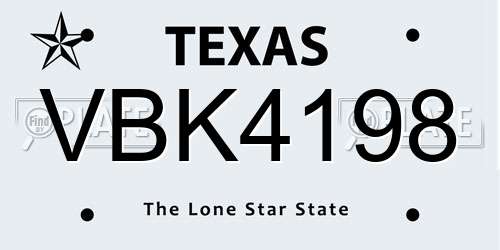 VBK4198 Texas License Plate