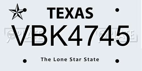 VBK4745 Texas License Plate