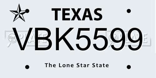 VBK5599 Texas License Plate