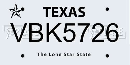 VBK5726 Texas License Plate