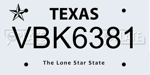 VBK6381 Texas License Plate
