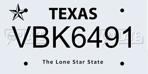 VBK6491 Texas License Plate