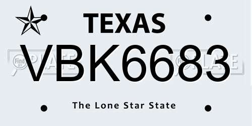 VBK6683 Texas License Plate