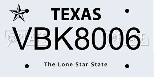 VBK8006 Texas License Plate