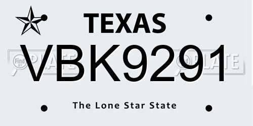VBK9291 Texas License Plate