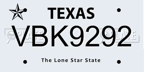 VBK9292 Texas License Plate