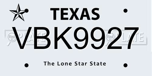 VBK9927 Texas License Plate