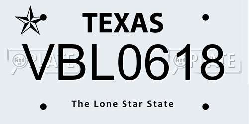 VBL0618 Texas License Plate
