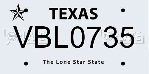 VBL0735 Texas License Plate