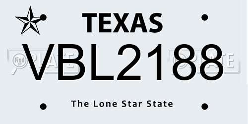 VBL2188 Texas License Plate