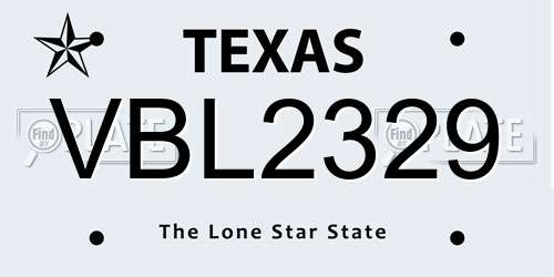 VBL2329 Texas License Plate