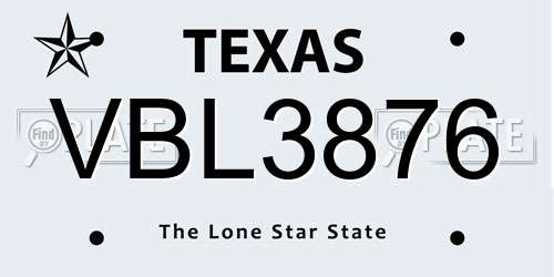VBL3876 Texas License Plate