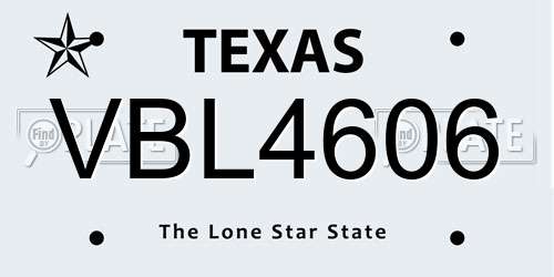 VBL4606 Texas License Plate