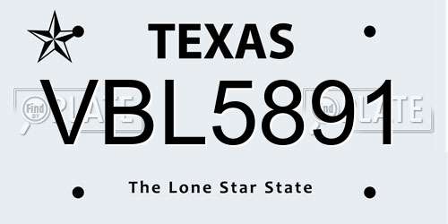 VBL5891 Texas License Plate