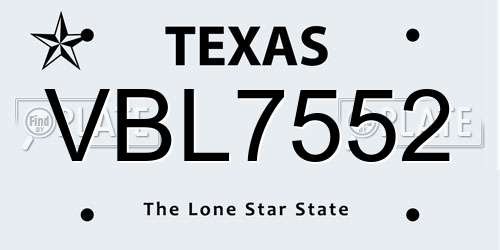 VBL7552 Texas License Plate