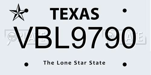 VBL9790 Texas License Plate