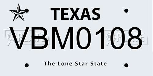 VBM0108 Texas License Plate