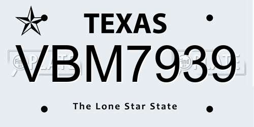 VBM7939 Texas License Plate