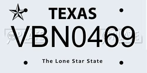 VBN0469 Texas License Plate
