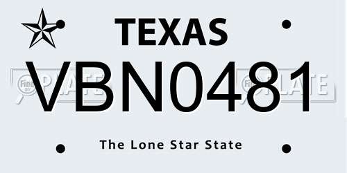 VBN0481 Texas License Plate