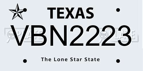 VBN2223 Texas License Plate