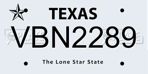 VBN2289 Texas License Plate