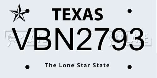 VBN2793 Texas License Plate