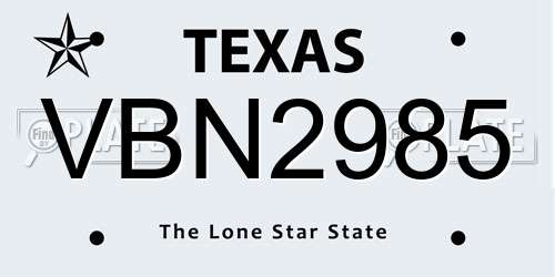 VBN2985 Texas License Plate