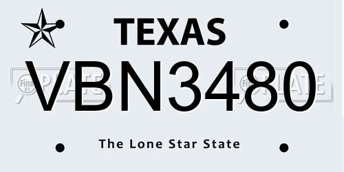 VBN3480 Texas License Plate