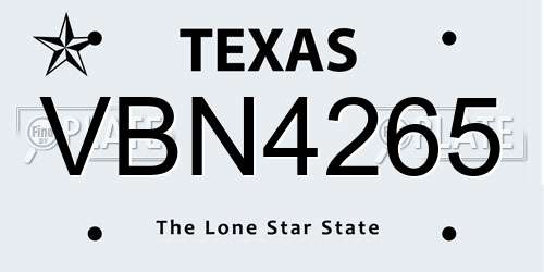 VBN4265 Texas License Plate