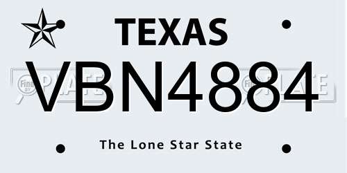 VBN4884 Texas License Plate