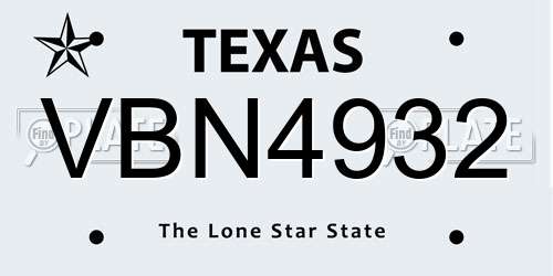 VBN4932 Texas License Plate