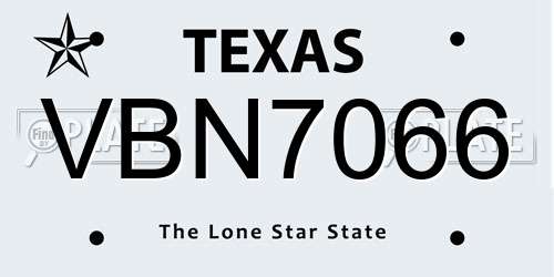 VBN7066 Texas License Plate