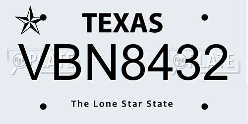VBN8432 Texas License Plate