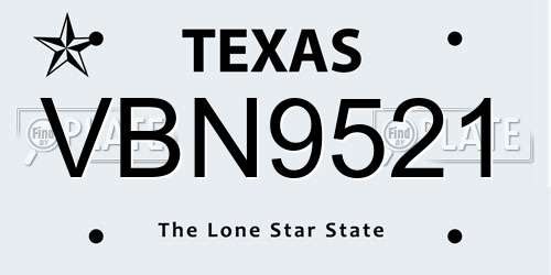 VBN9521 Texas License Plate