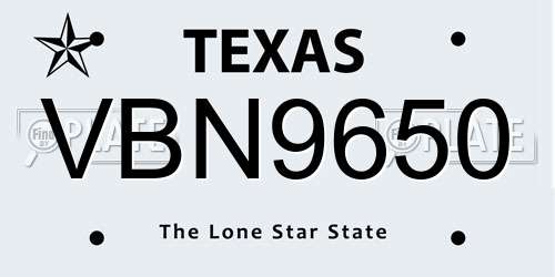 VBN9650 Texas License Plate