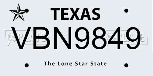 VBN9849 Texas License Plate