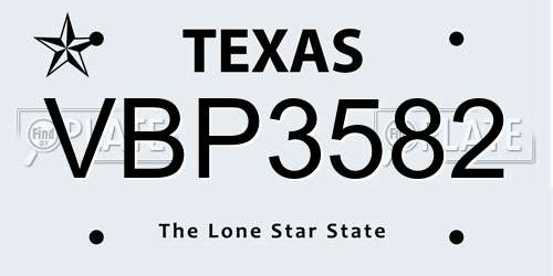 VBP3582 Texas License Plate
