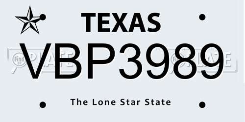 VBP3989 Texas License Plate
