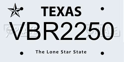 VBR2250 Texas License Plate