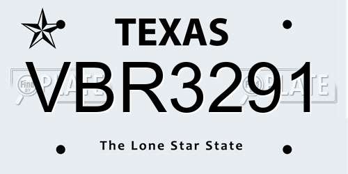 VBR3291 Texas License Plate