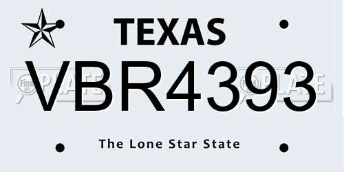 VBR4393 Texas License Plate