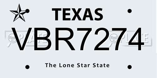VBR7274 Texas License Plate
