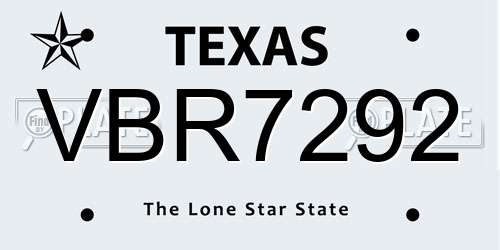 VBR7292 Texas License Plate