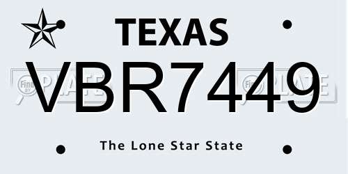 VBR7449 Texas License Plate